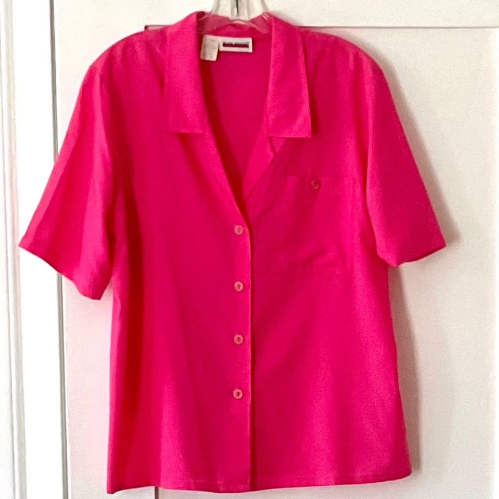 JUDY BOND Vintage Button Front Top Blouse 1 Pocket Pink Sz16 Pre owned